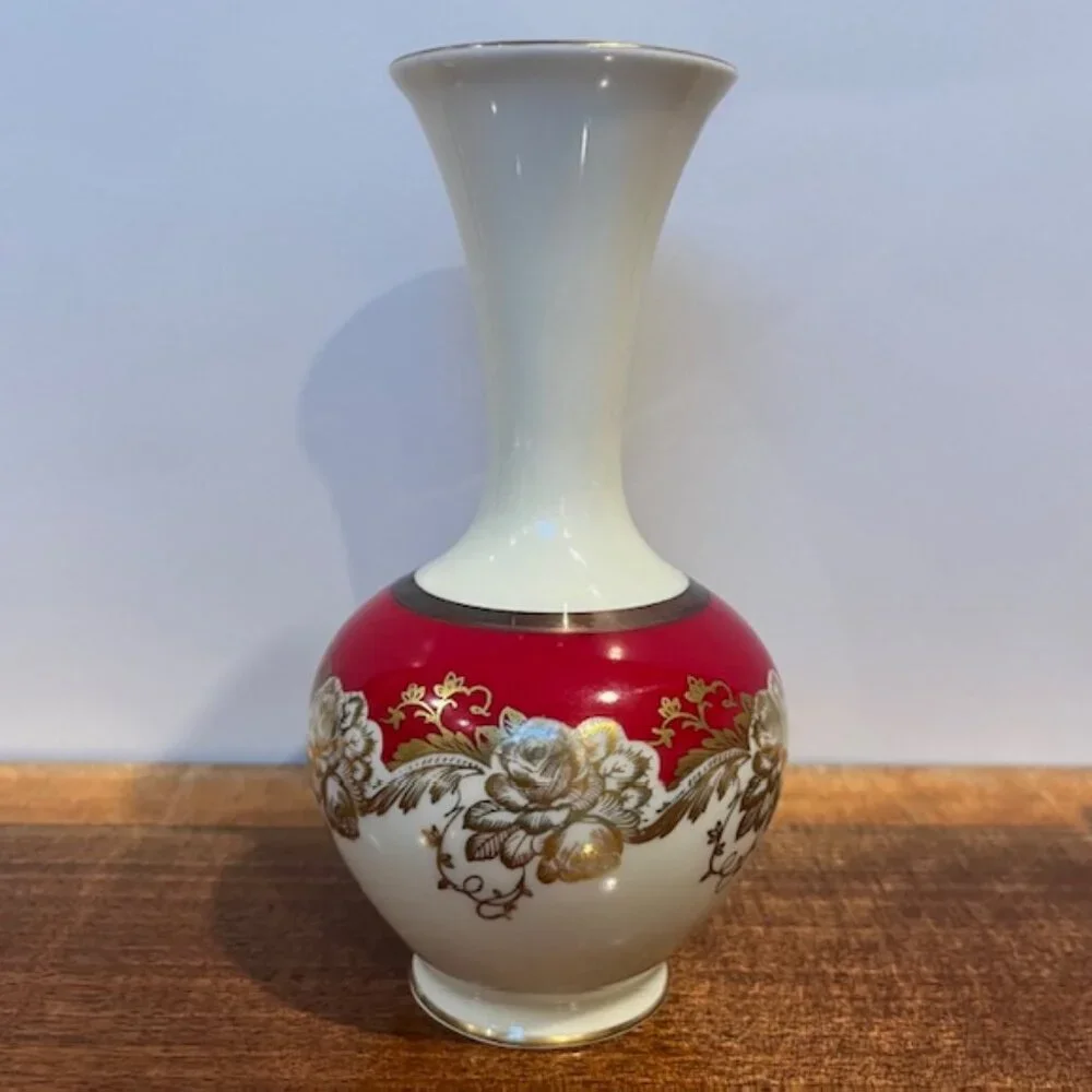 Vintage Alka Bavaria Gold Flowers Rubin Collection Vase